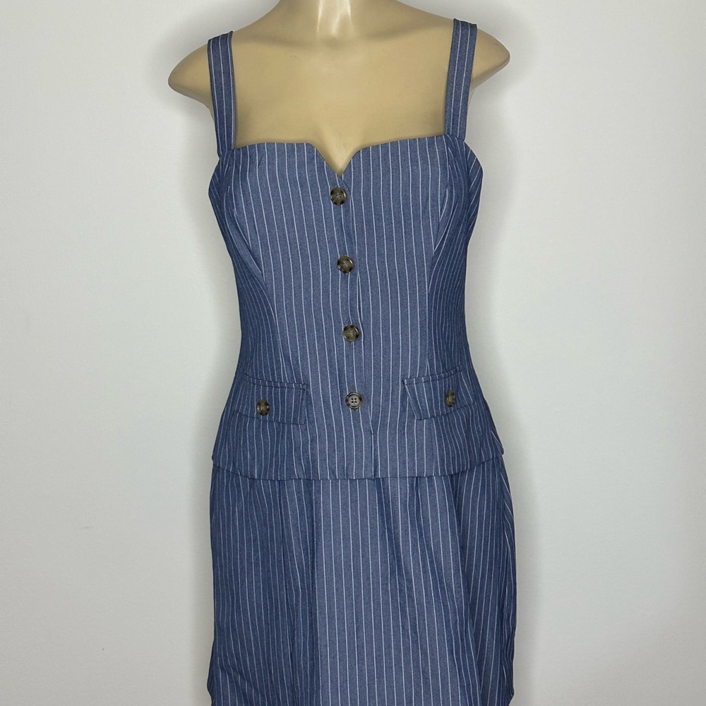 City Studio Blue Pinstripe Mini Dress